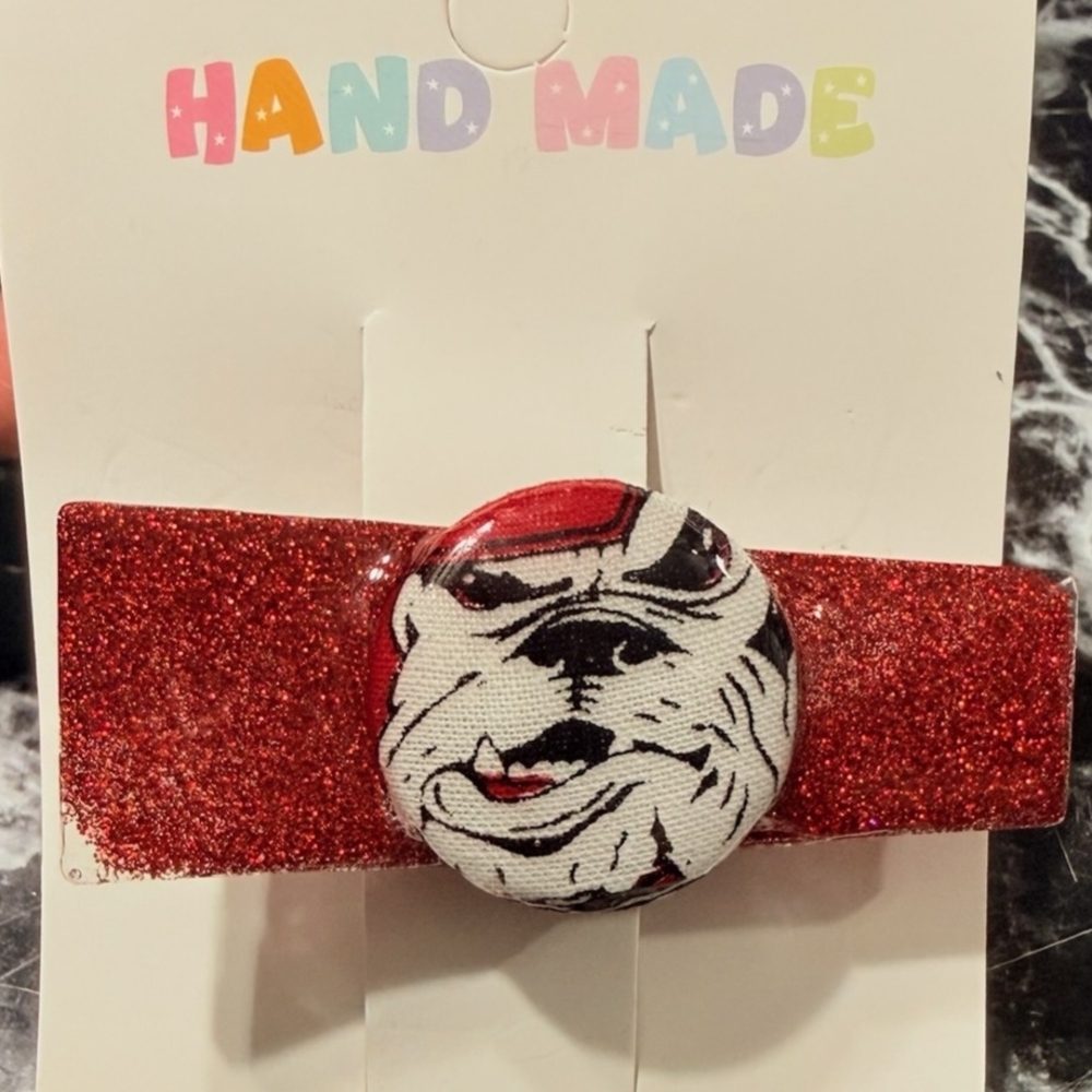 Red Glitter Bulldog Hair Clip Set